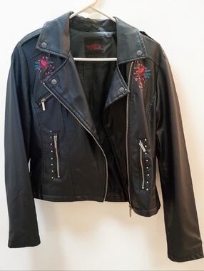 Yoki Motorcycle Jacket w/Floral Embroidery
